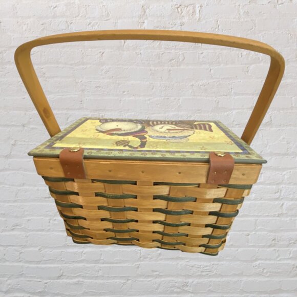 NEW CHRISTMAS BASKETS -- Nested Baskets, Snowmen, Wicker, Pressboard Lid, Set-2 - Picture 4 of 16